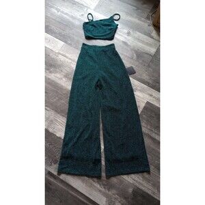Lulus Women's XS Green Sparkly Set With Palazzo Pants And Halter Top, NWT